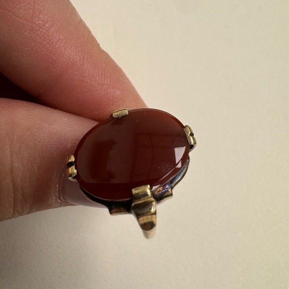 10K yellow gold and carnelian gemstone ring - Picture 2 of 13